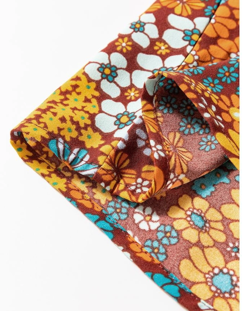 Multicolour Boho Floral Print Crossed Straps Ankle-length Jumpsuit