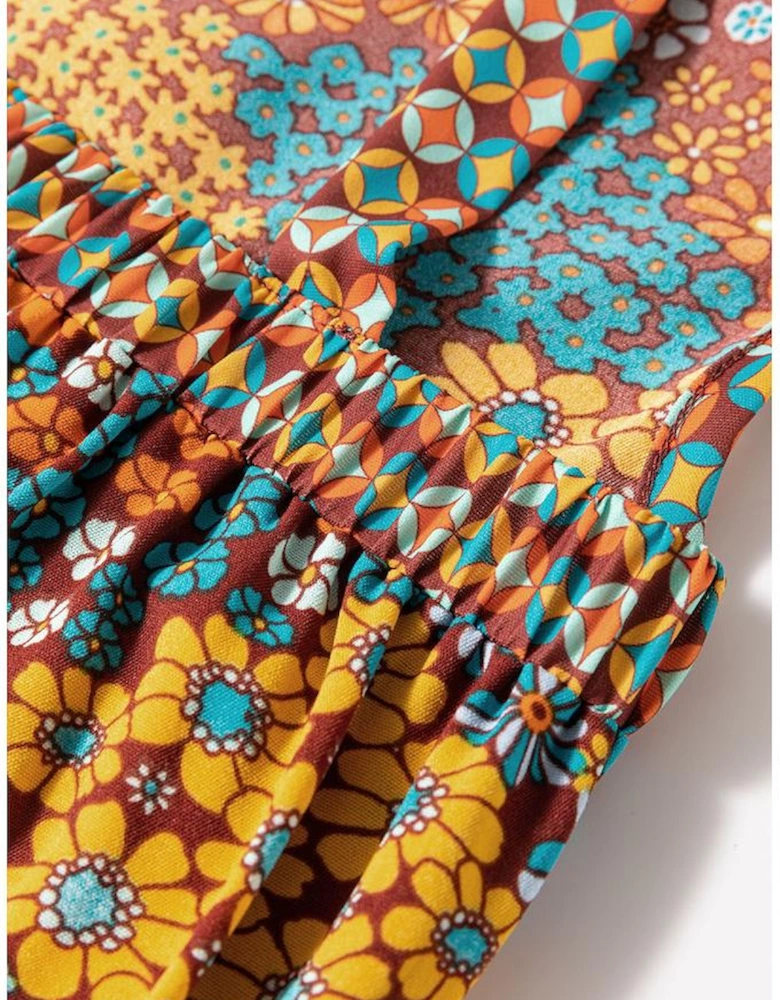 Multicolour Boho Floral Print Crossed Straps Ankle-length Jumpsuit