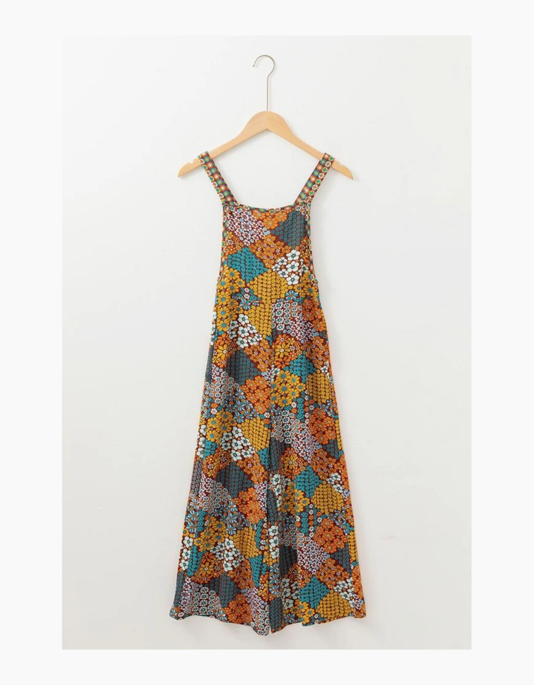 Multicolour Boho Floral Print Crossed Straps Ankle-length Jumpsuit