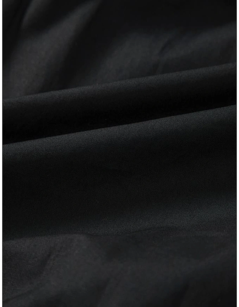 Black Shirt Style Button Down Puff Sleeve Ruffle Hem Dress