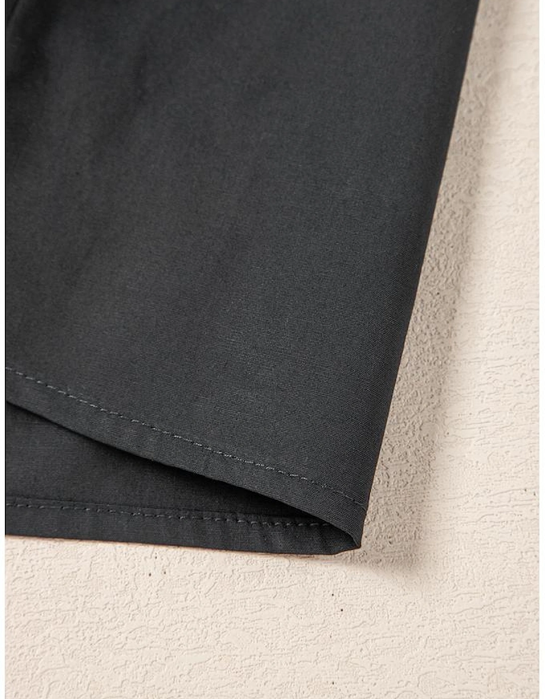 Black Shirt Style Button Down Puff Sleeve Ruffle Hem Dress