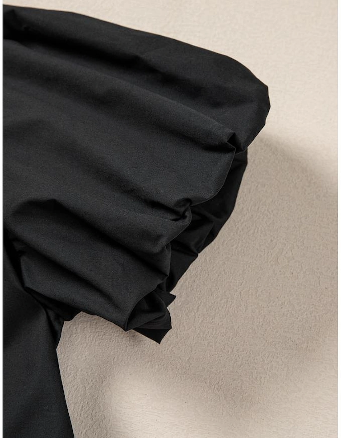 Black Shirt Style Button Down Puff Sleeve Ruffle Hem Dress