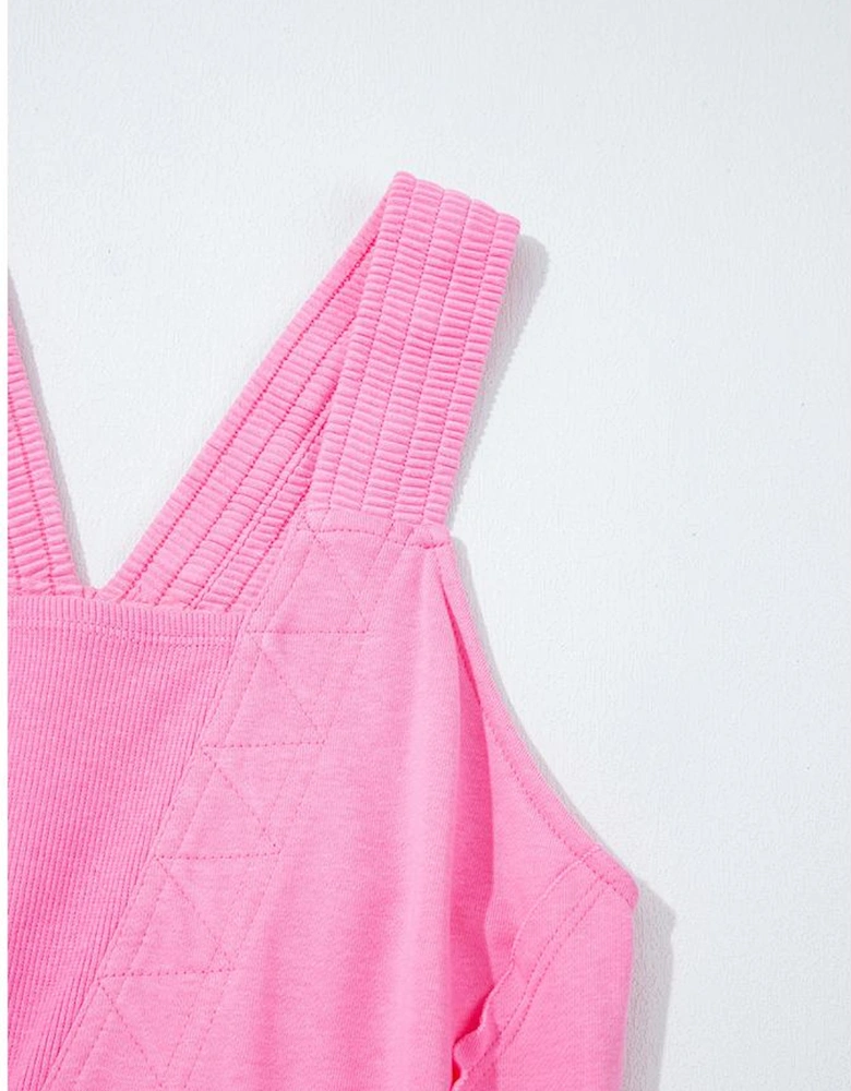 Bonbon Mineral Wash Raw Seam Patchwork Wide Leg Loose Jumpsuit