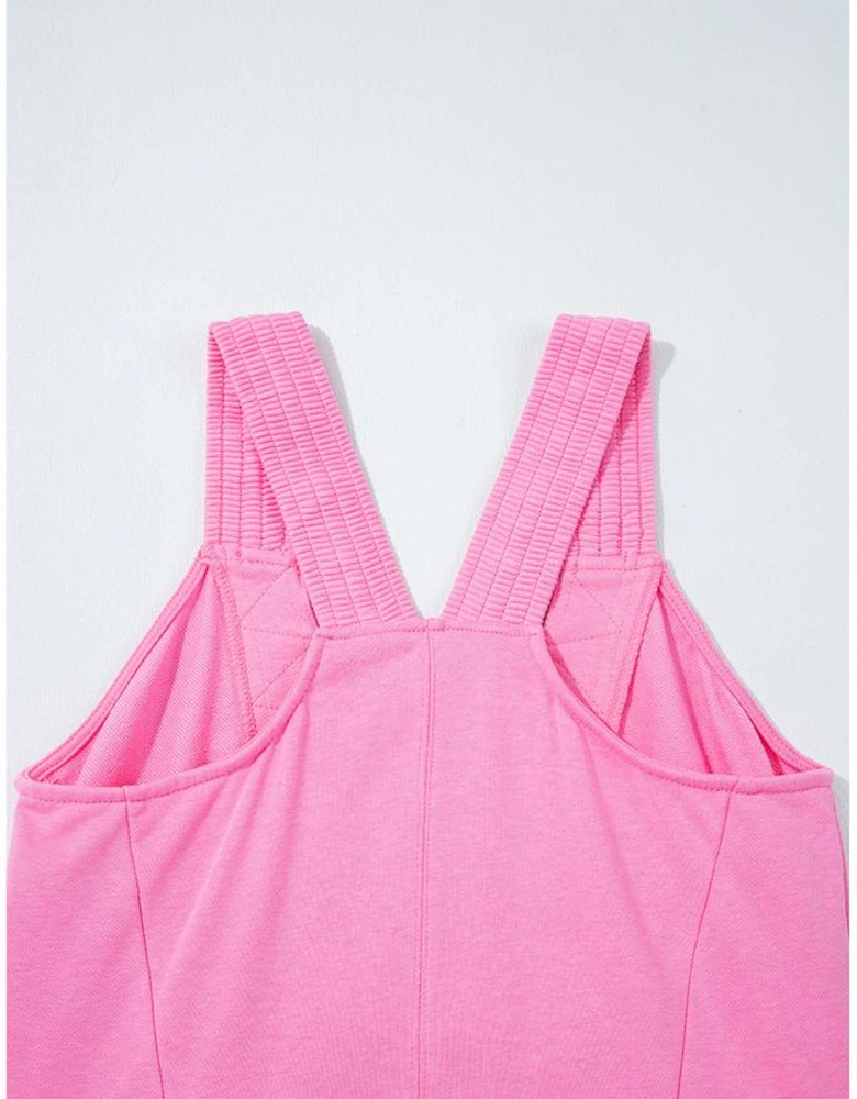 Bonbon Mineral Wash Raw Seam Patchwork Wide Leg Loose Jumpsuit