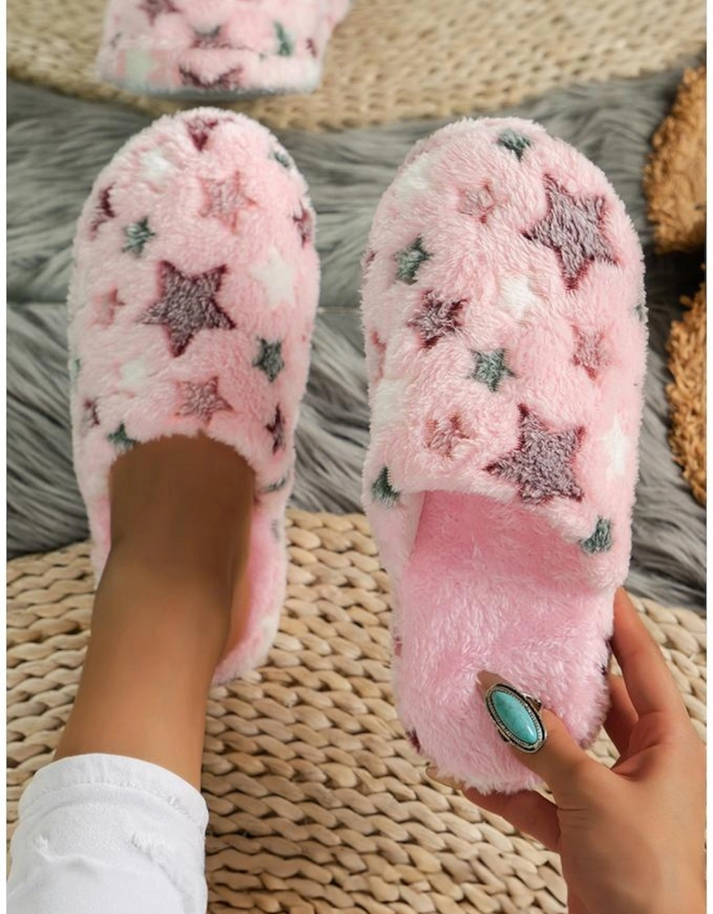 Azura Exchange Pink Star Pattern Plush Home Slippers