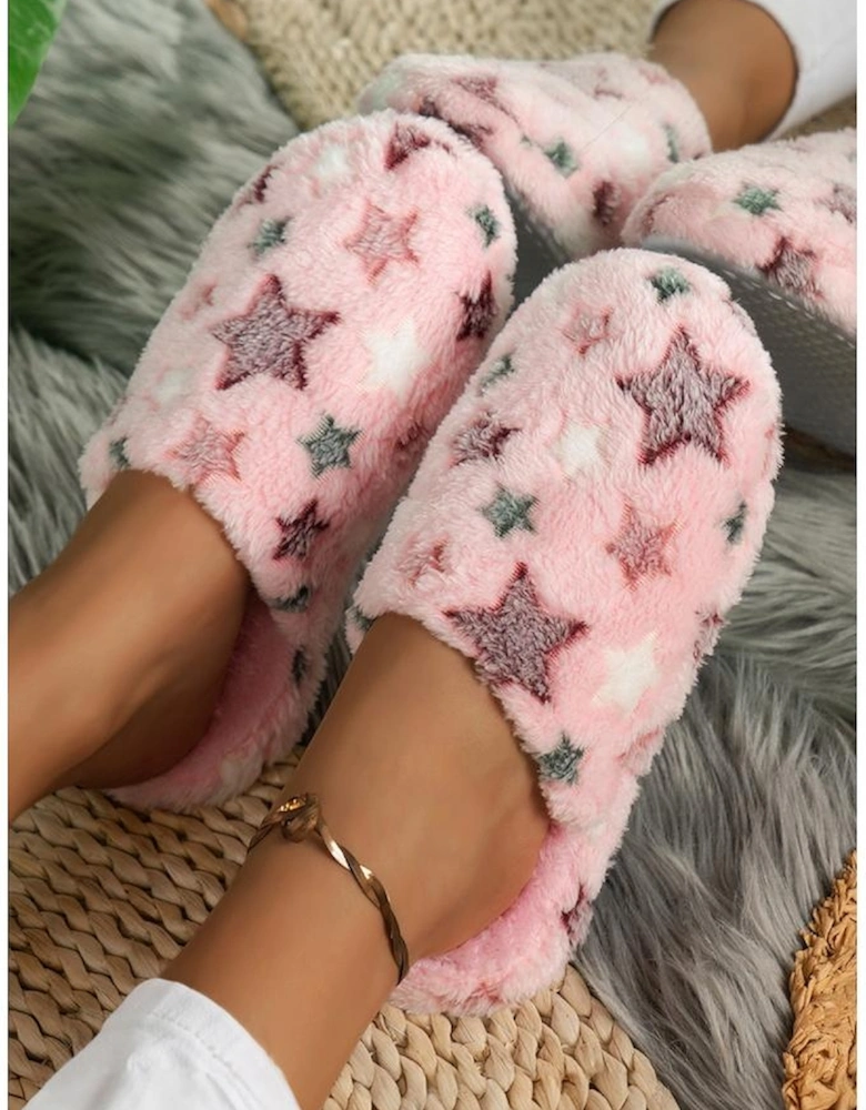 Azura Exchange Pink Star Pattern Plush Home Slippers