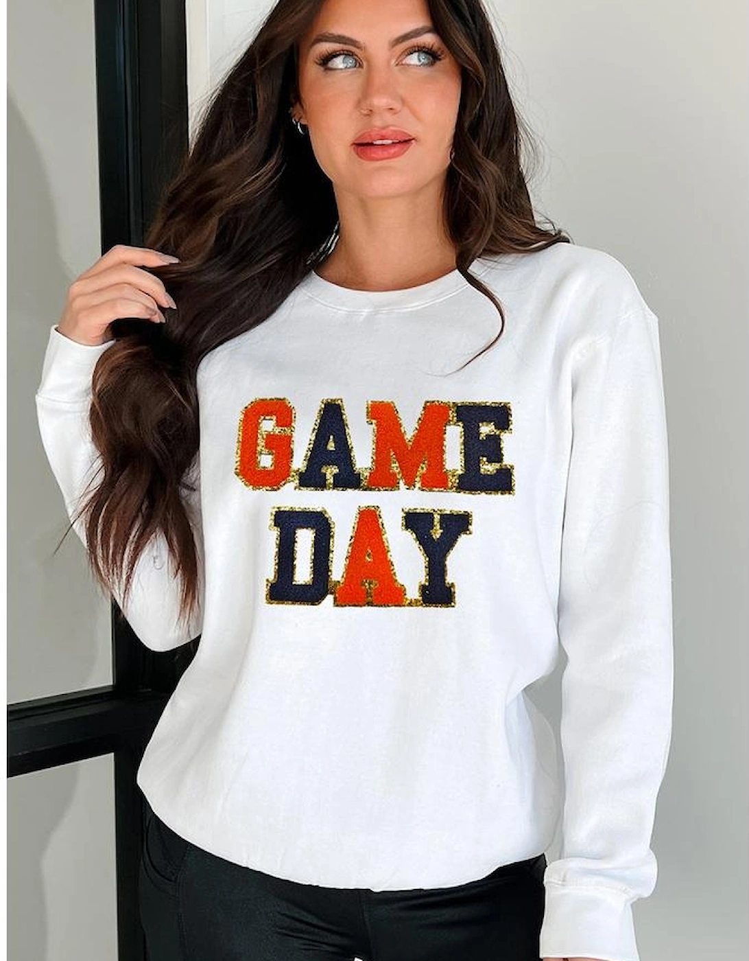 White GAME DAY Chenille Letter Graphic Sweatshirt