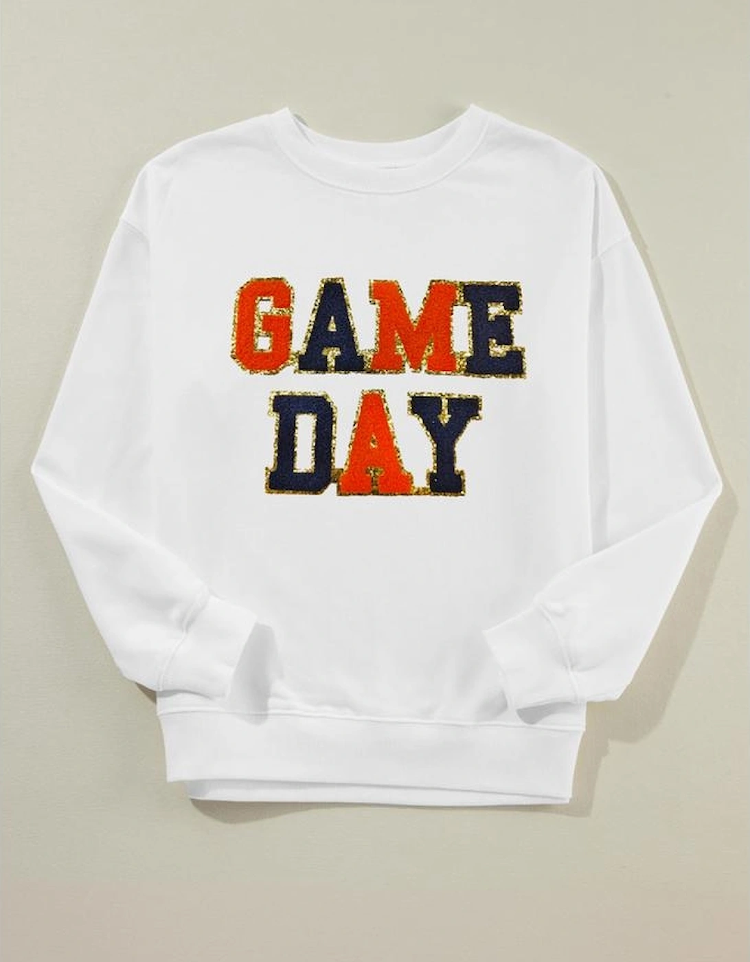 White GAME DAY Chenille Letter Graphic Sweatshirt