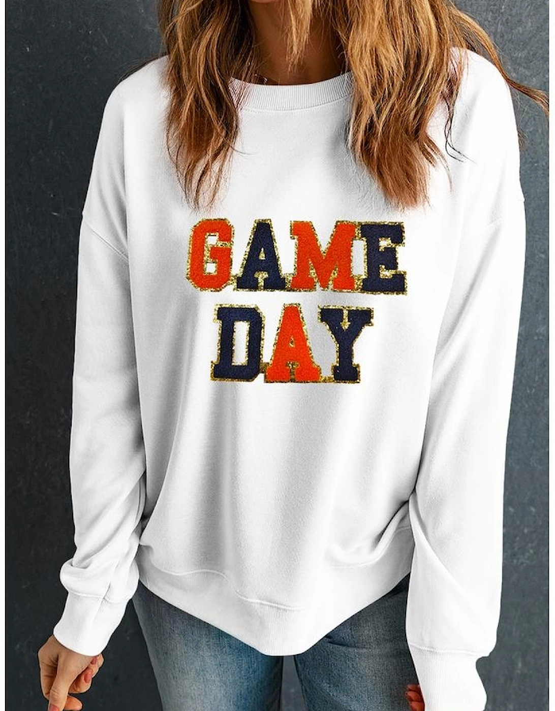 White GAME DAY Chenille Letter Graphic Sweatshirt