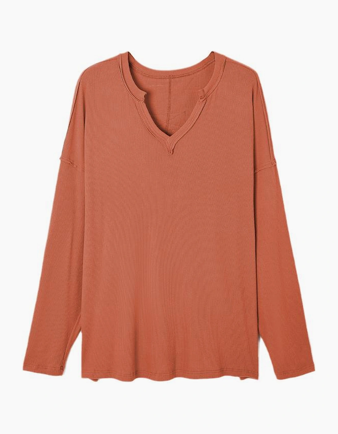 Gold Flame Plus Size Exposed Seam V Neck Long Sleeve Top