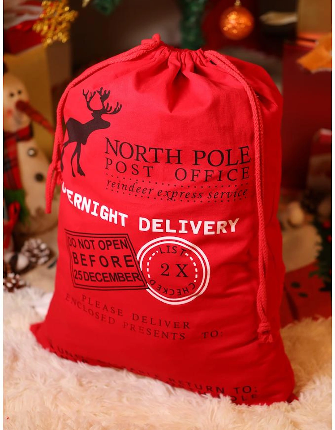 Azura Exchange Fiery Red Christmas Drawstring Large Gift Bag