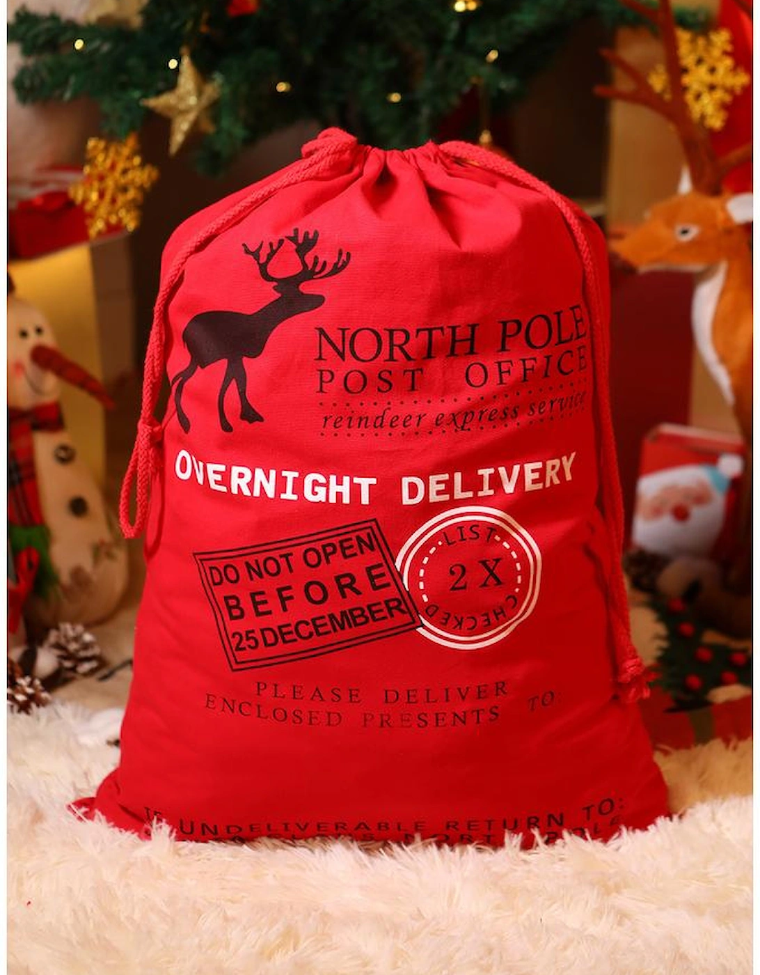 Azura Exchange Fiery Red Christmas Drawstring Large Gift Bag