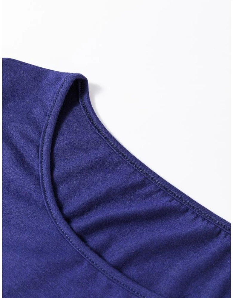 Blue Solid Top and Christmas Pants Two Piece Lounge Set