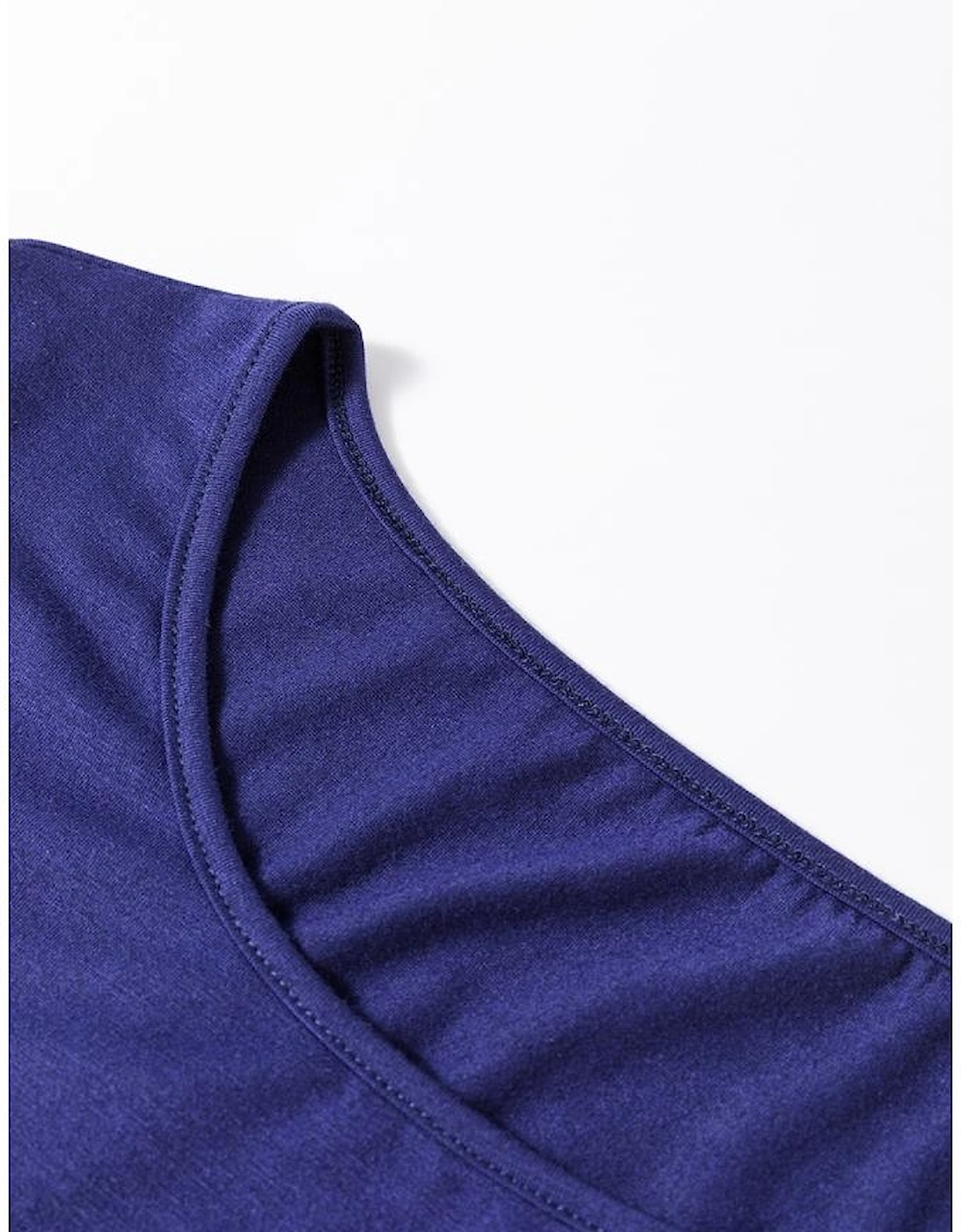 Blue Solid Top and Christmas Pants Two Piece Lounge Set