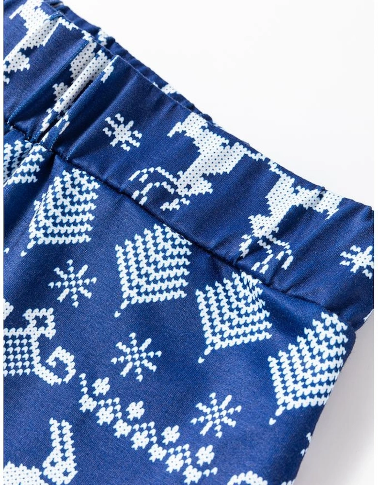 Blue Solid Top and Christmas Pants Two Piece Lounge Set