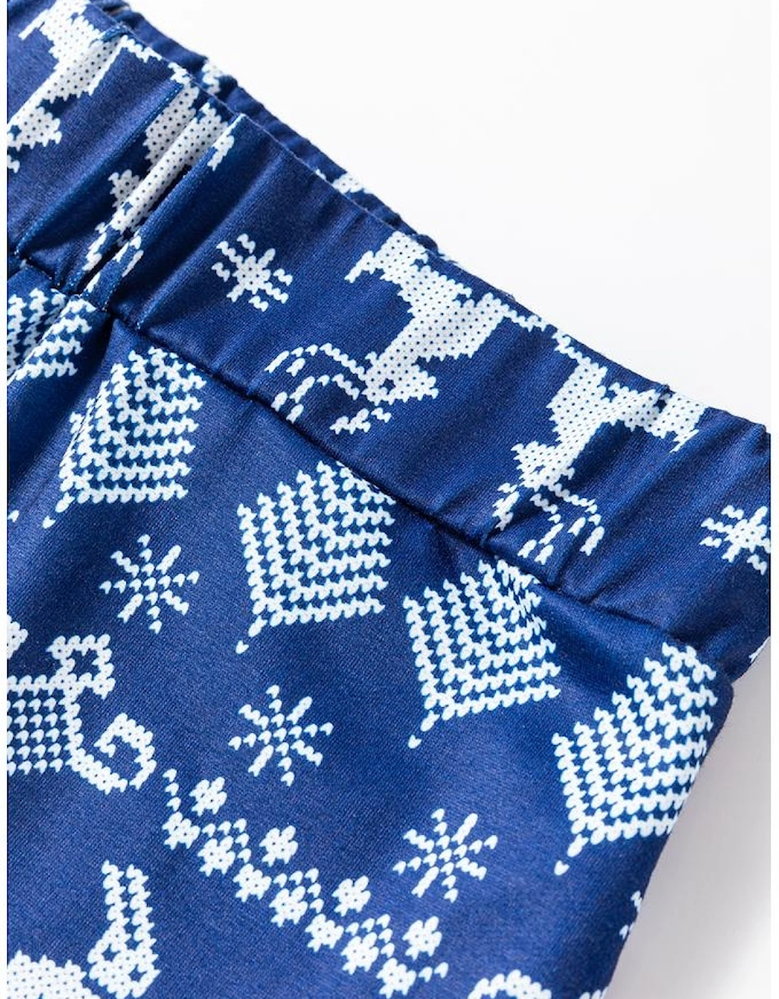 Blue Solid Top and Christmas Pants Two Piece Lounge Set