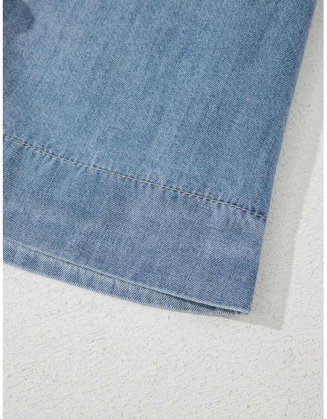 Dusk Blue Tied Front Long Puff Sleeve Denim Top