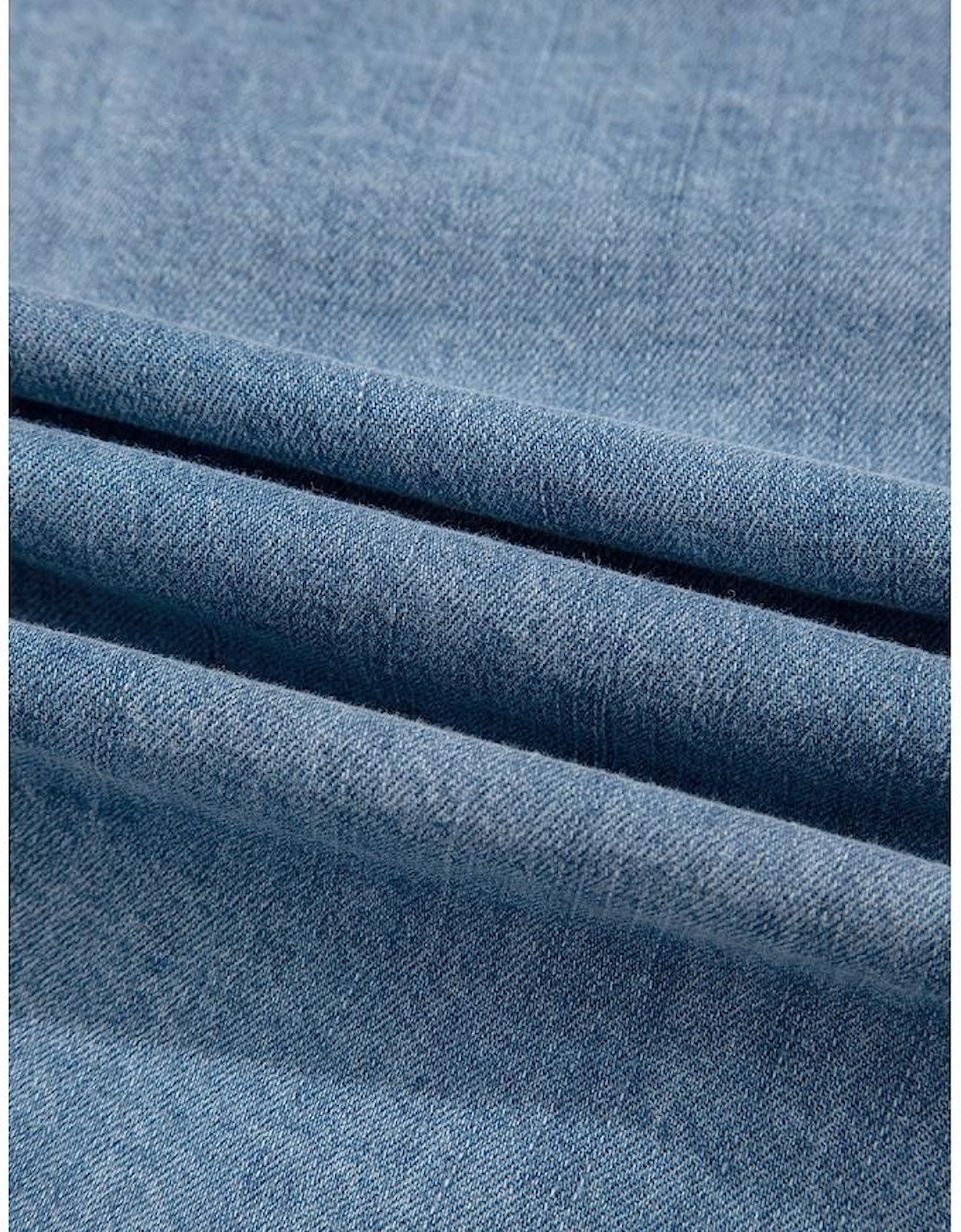 Dusk Blue Tied Front Long Puff Sleeve Denim Top