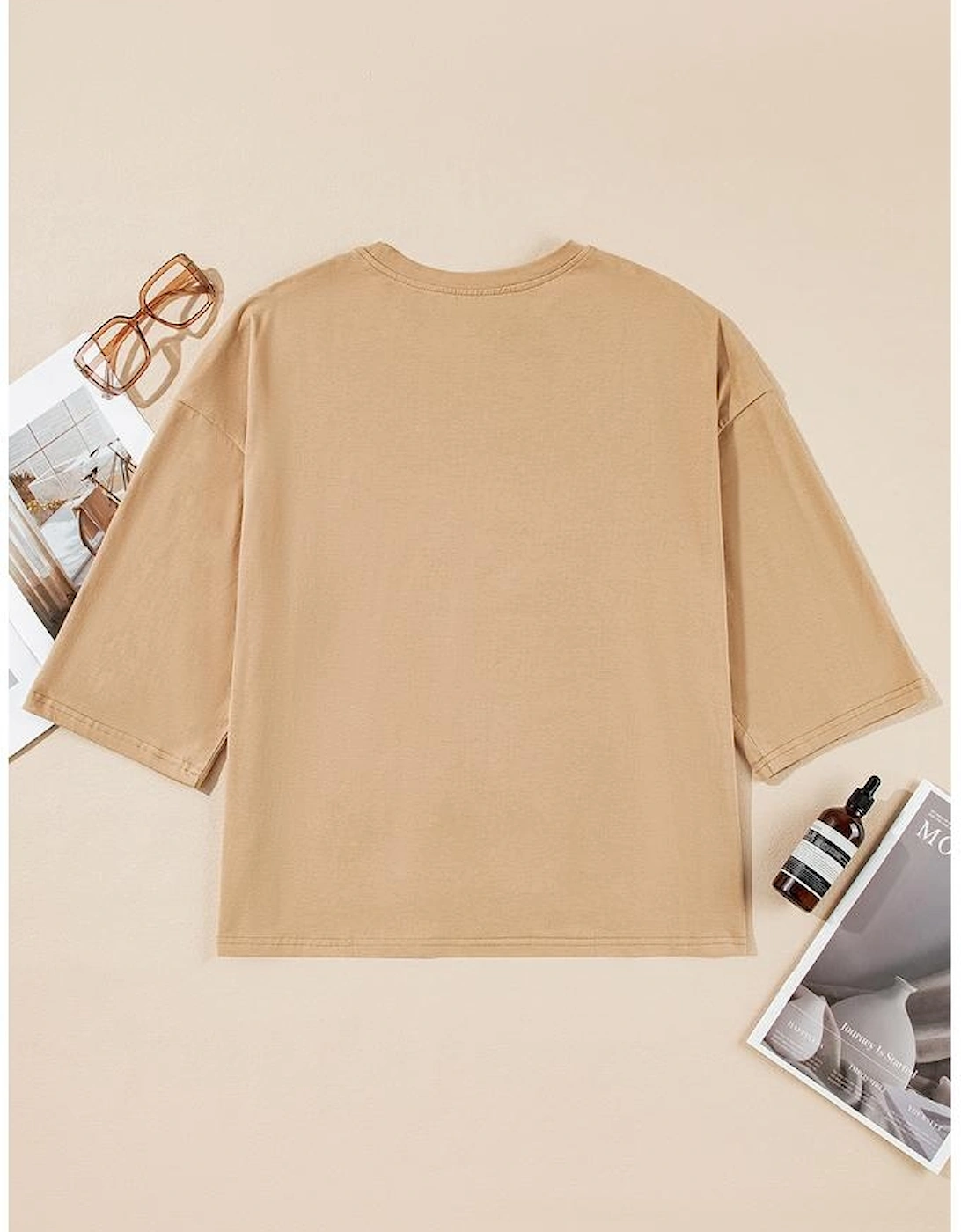 Camel Floral Star Patchwork 3/4 Long Sleeve Top