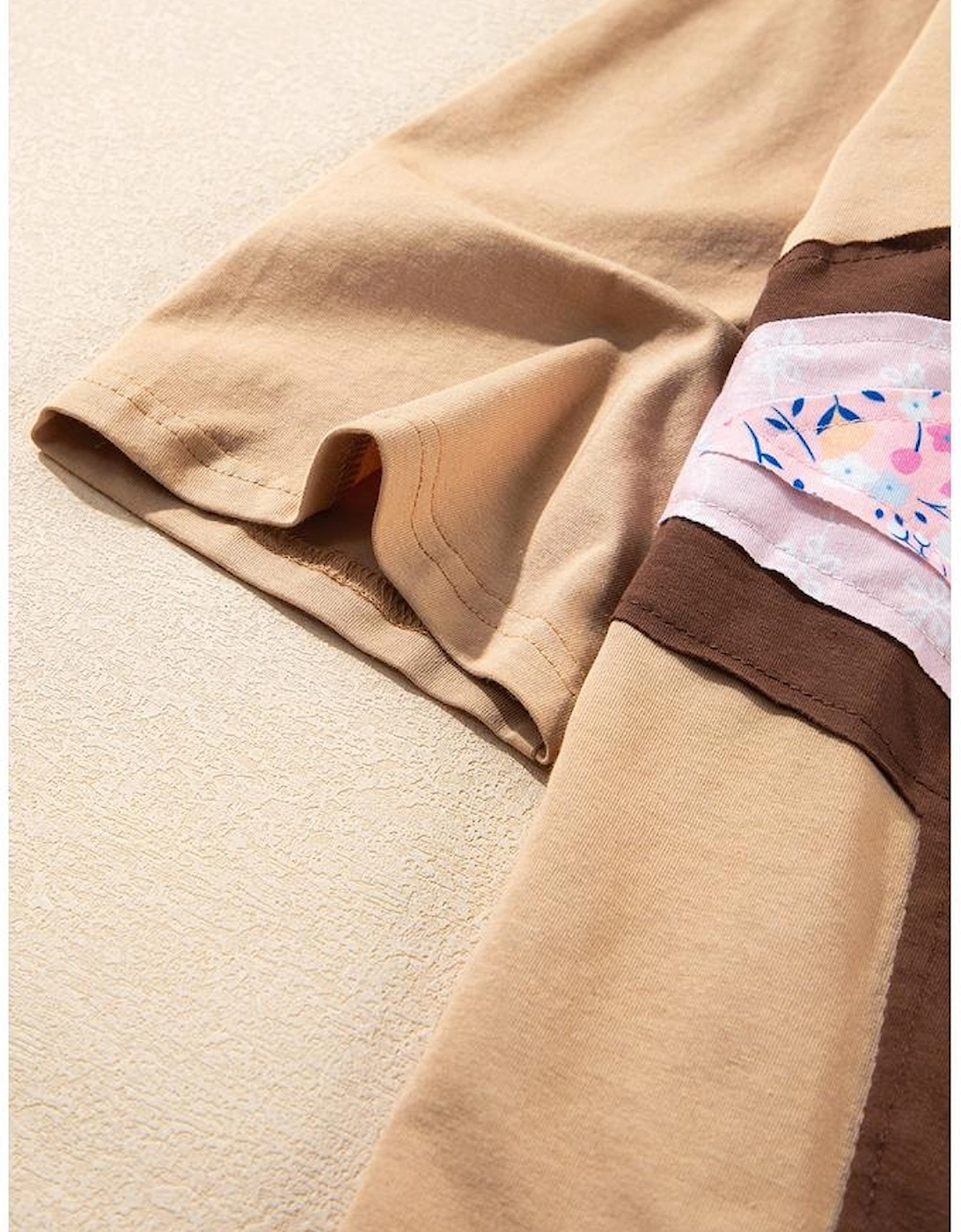 Camel Floral Star Patchwork 3/4 Long Sleeve Top