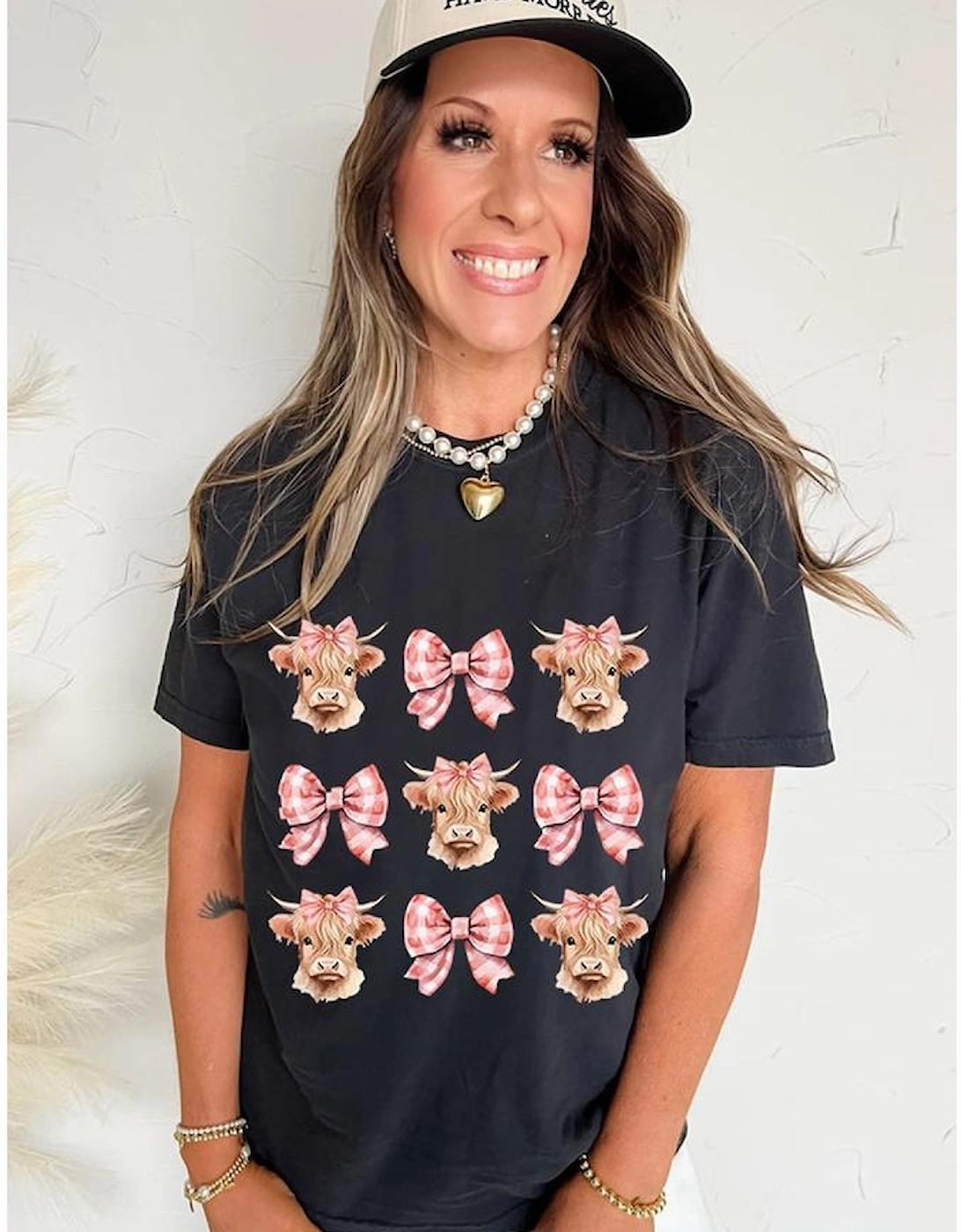 Black Cow with Bow Graphic Crewneck Western Tee