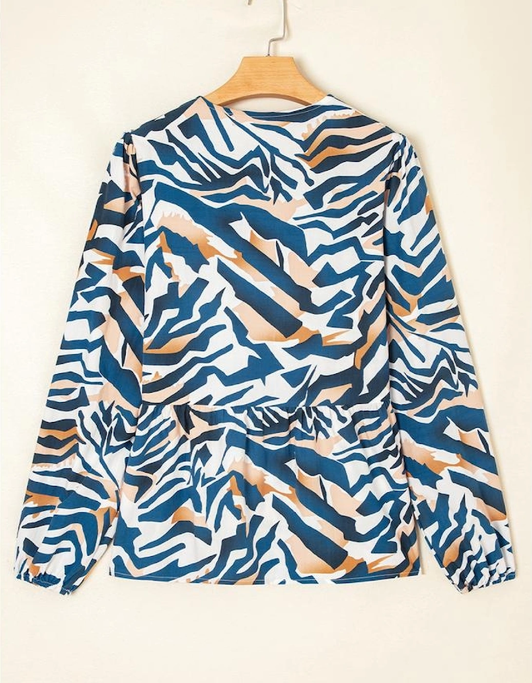 Blue Zebra Print Tied Front Puff Sleeve Top