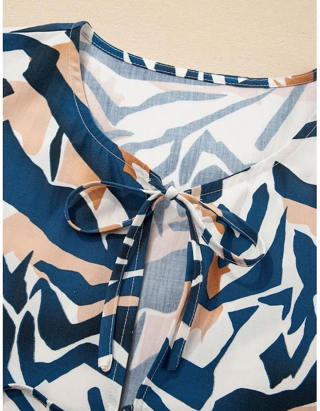 Blue Zebra Print Tied Front Puff Sleeve Top