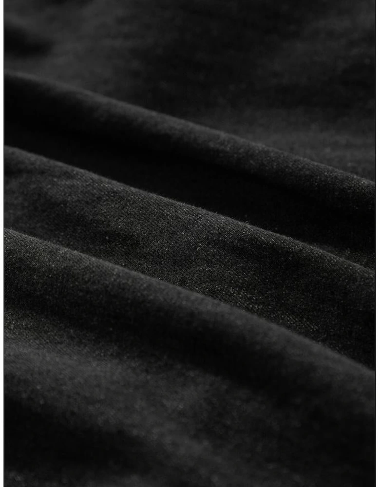 Black Puff Sleeve V Neck Tiered Ruffled Chambray Mini Dress