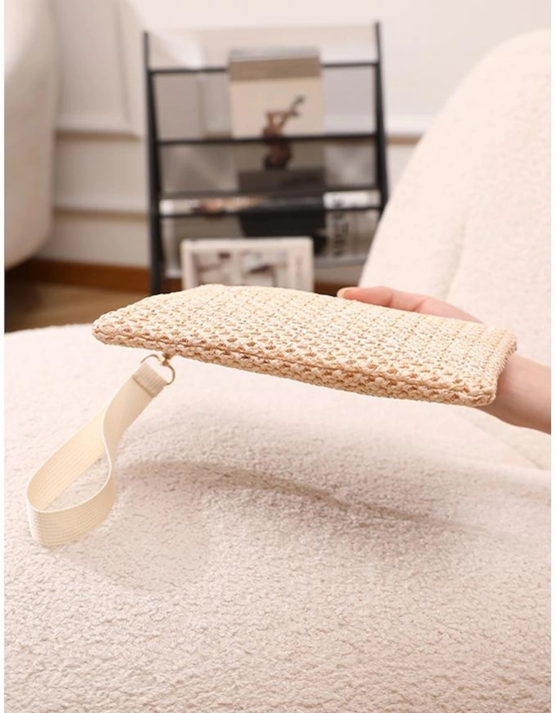 Azura Exchange Beige Woven Zipper Wrist Strap Square Handbag