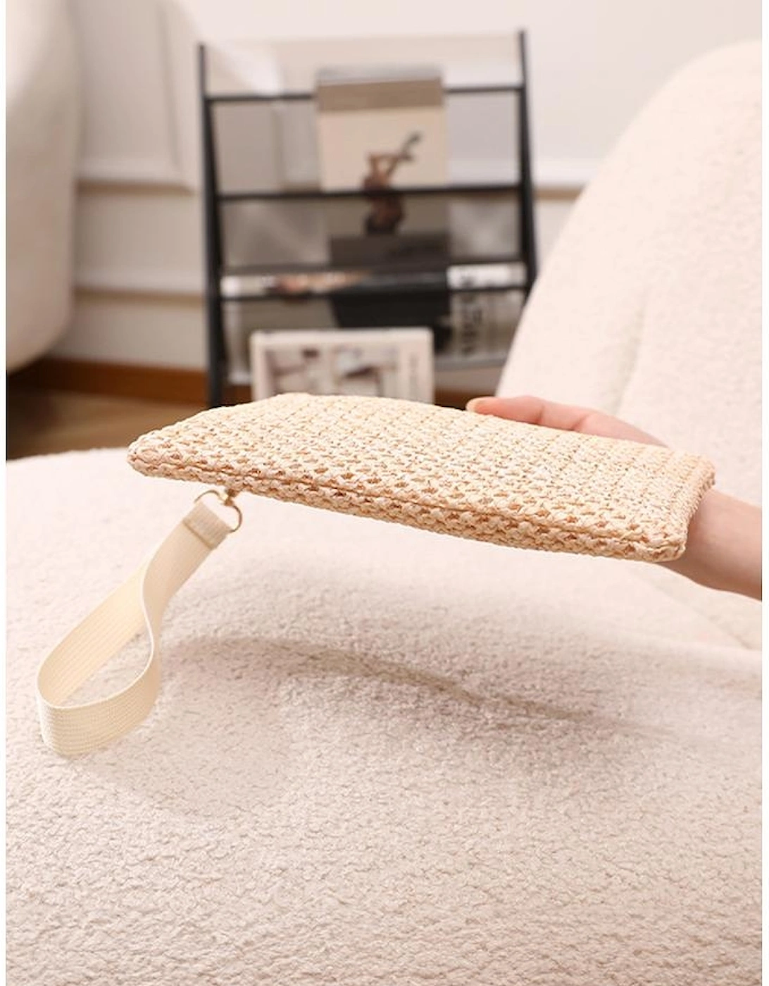 Azura Exchange Beige Woven Zipper Wrist Strap Square Handbag