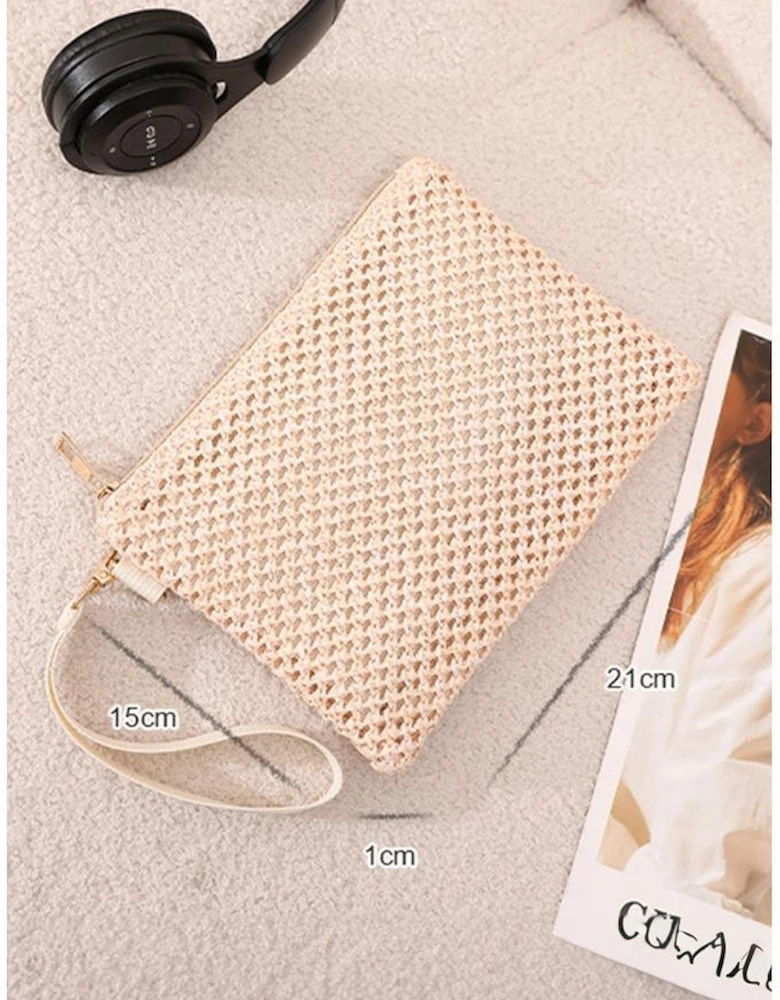 Azura Exchange Beige Woven Zipper Wrist Strap Square Handbag