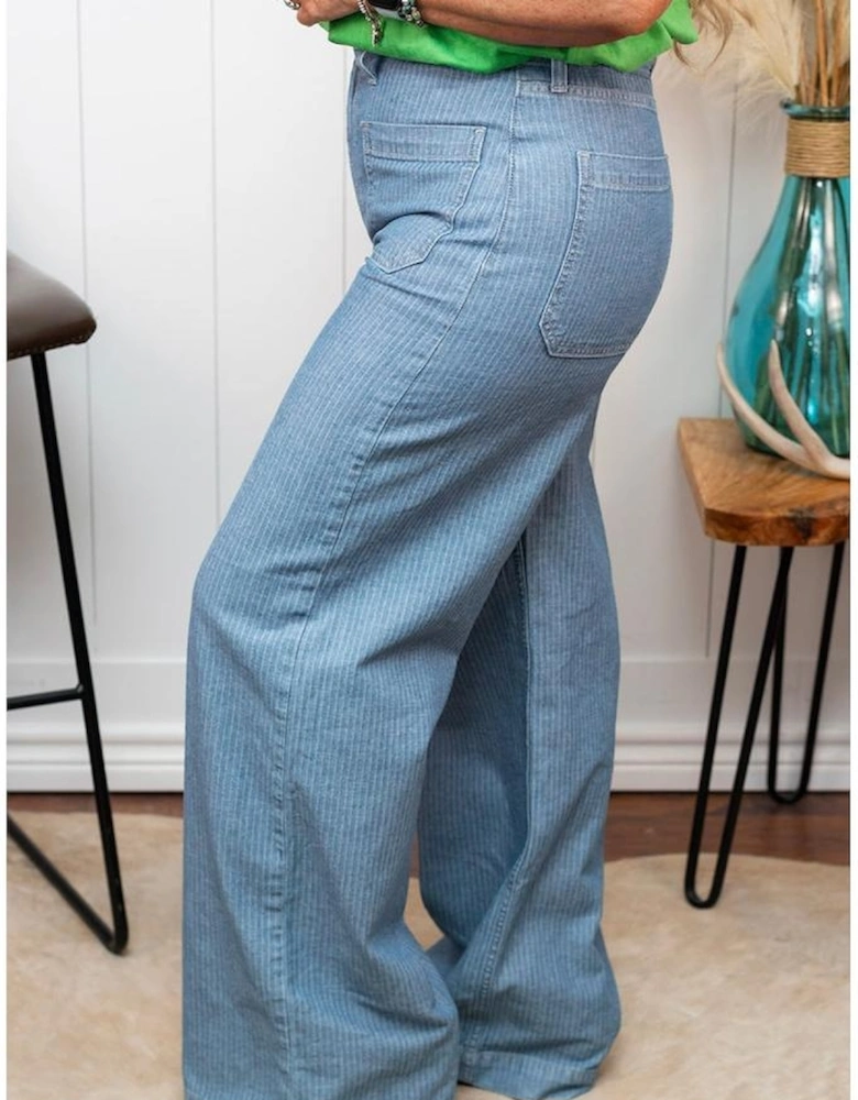 Dusk Blue Patched Pocket Textured Wide Leg Plus Size Jeans