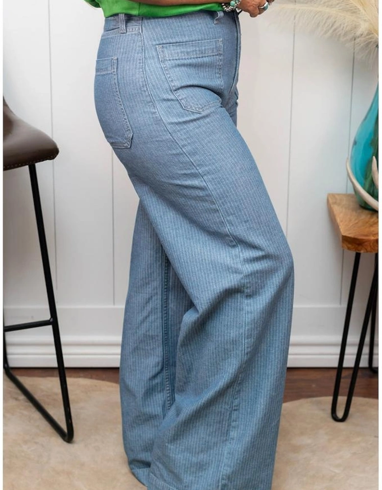 Dusk Blue Patched Pocket Textured Wide Leg Plus Size Jeans
