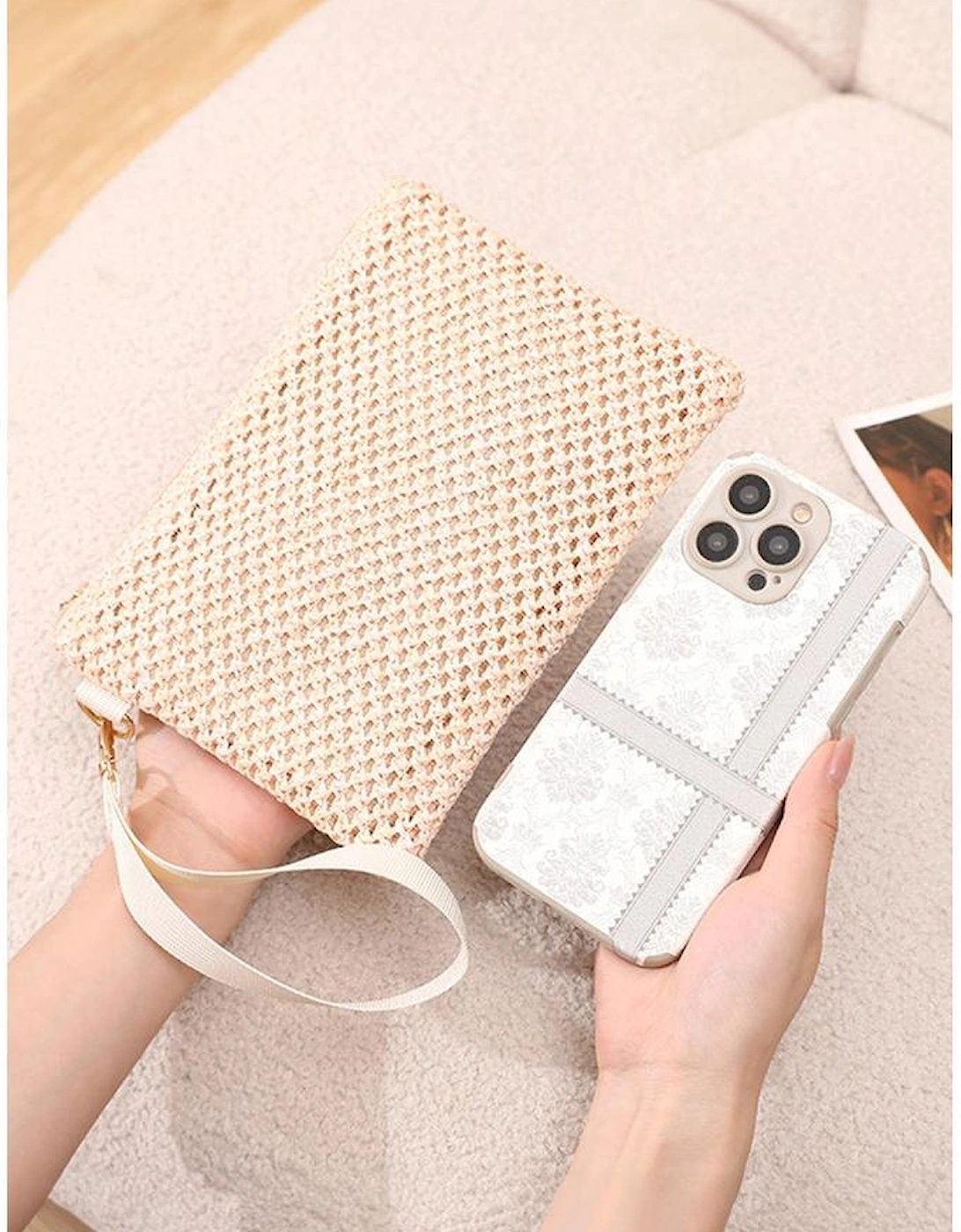 Azura Exchange Beige Woven Zipper Wrist Strap Square Handbag, 9 of 8