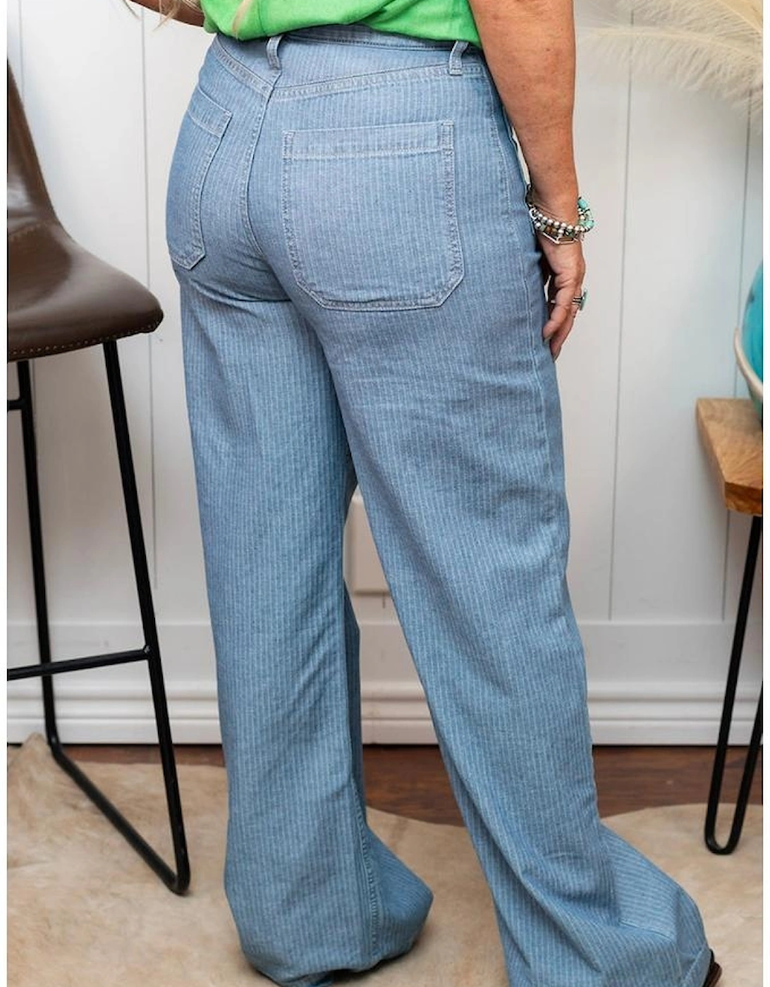 Dusk Blue Patched Pocket Textured Wide Leg Plus Size Jeans, 5 of 4