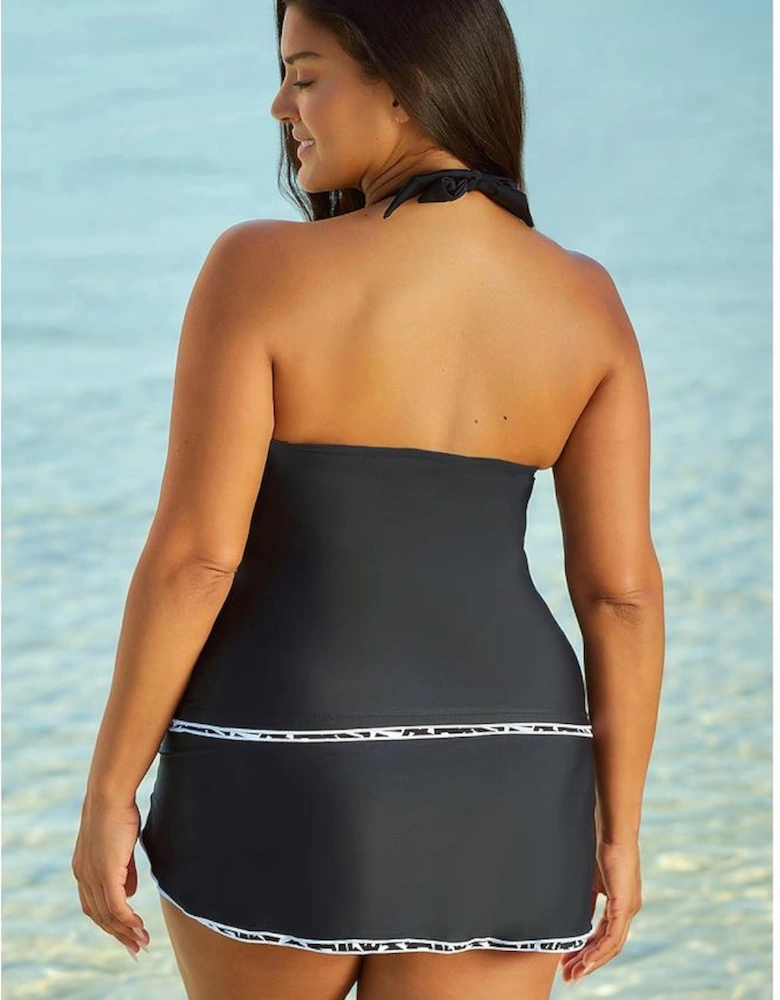 Contrast Trim Royal Blue Halter Tankini Top with Swimsuit Skirt Tankini Set