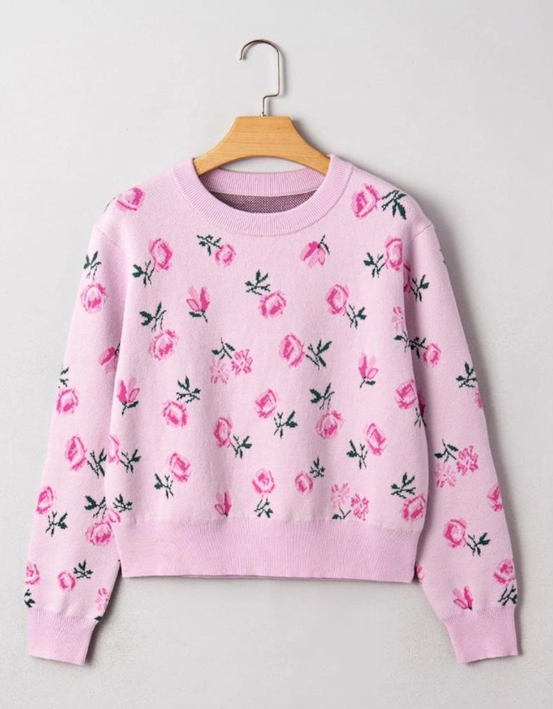 Delicacy Sweet Floral Print Drop Shoulder Cropped Sweater