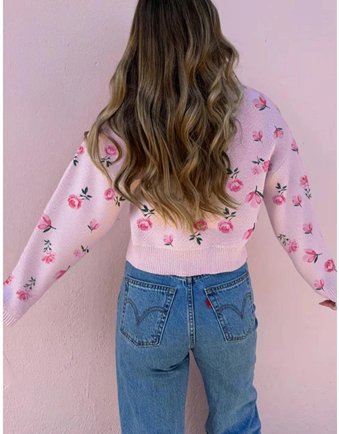 Delicacy Sweet Floral Print Drop Shoulder Cropped Sweater, 10 of 9