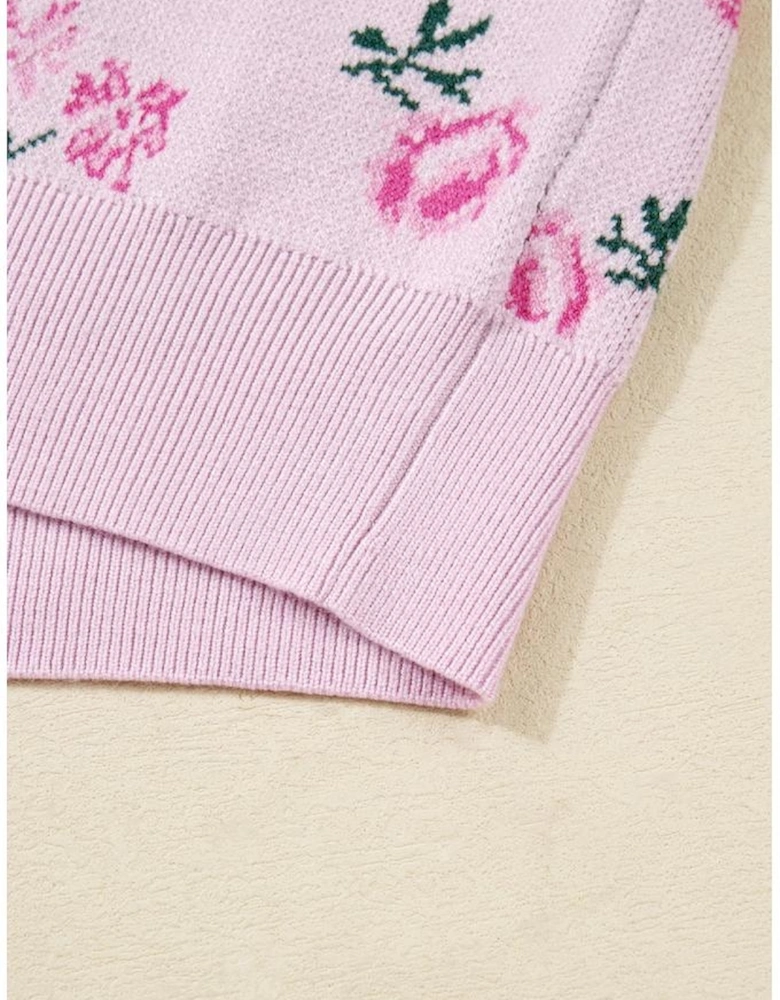 Delicacy Sweet Floral Print Drop Shoulder Cropped Sweater