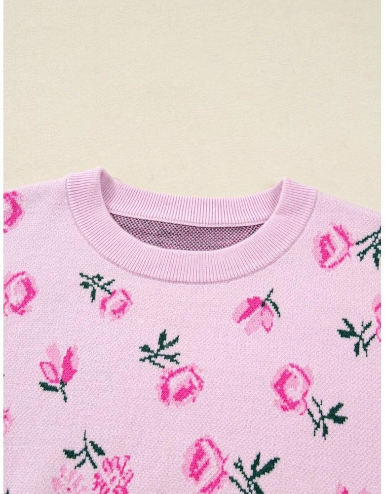 Delicacy Sweet Floral Print Drop Shoulder Cropped Sweater