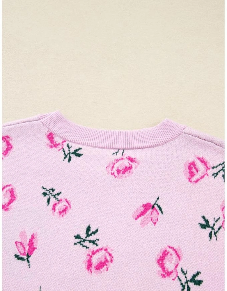 Delicacy Sweet Floral Print Drop Shoulder Cropped Sweater