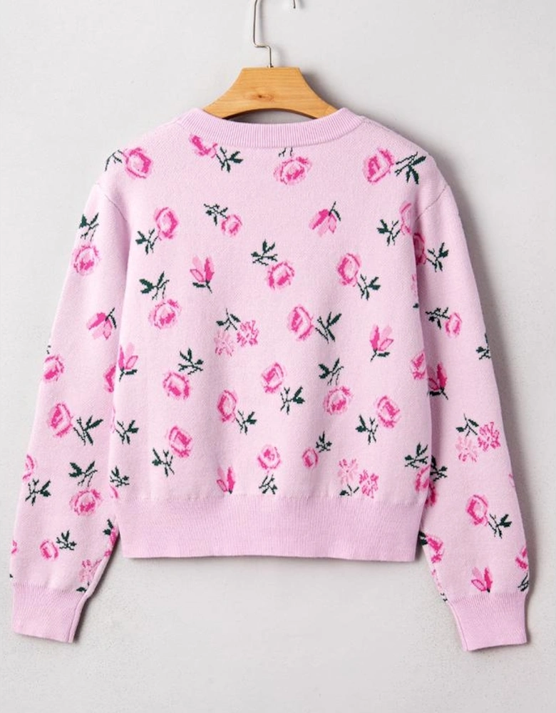 Delicacy Sweet Floral Print Drop Shoulder Cropped Sweater