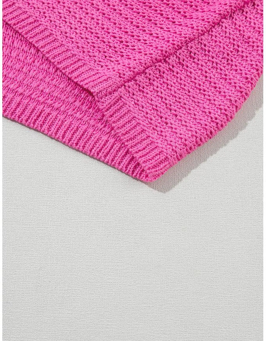 Pink Solid Loose Knit Short Dolman Sleeve Sweater