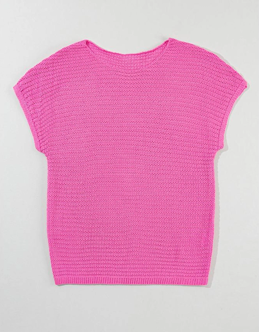 Pink Solid Loose Knit Short Dolman Sleeve Sweater