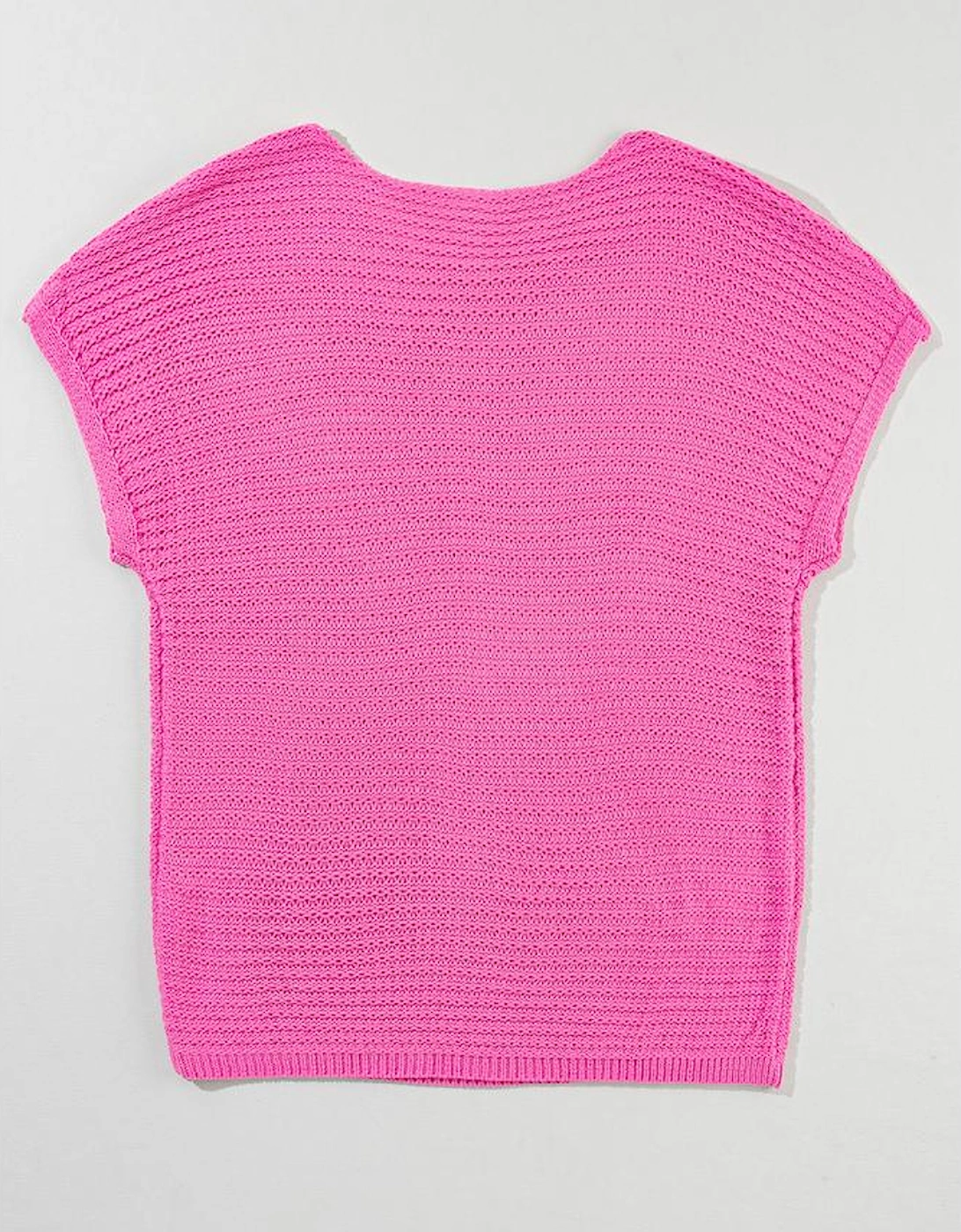 Pink Solid Loose Knit Short Dolman Sleeve Sweater