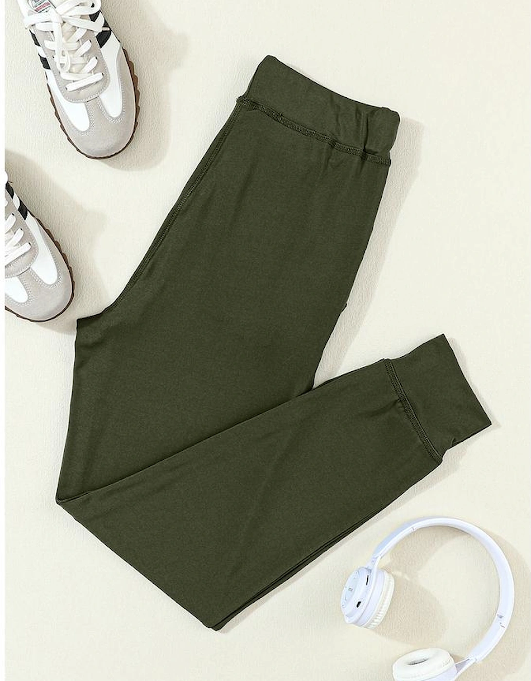 Moss Green Drawstring Waist Pocketed Joggers