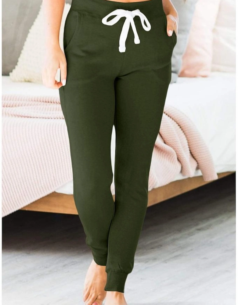 Moss Green Drawstring Waist Pocketed Joggers