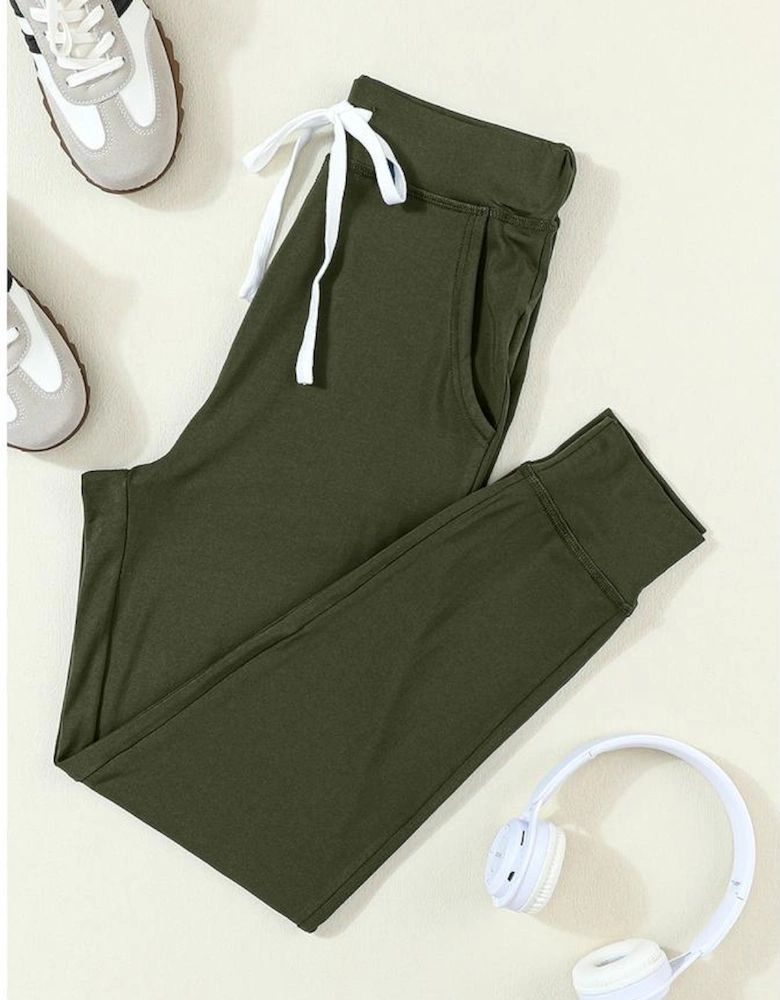 Moss Green Drawstring Waist Pocketed Joggers
