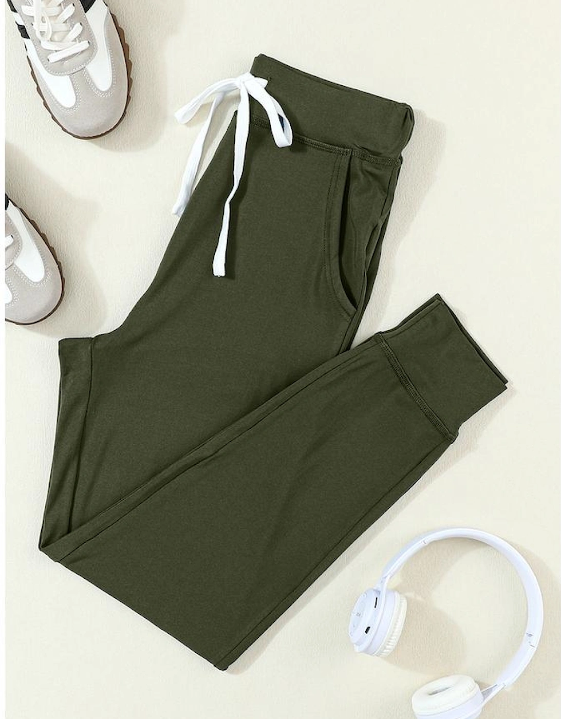 Moss Green Drawstring Waist Pocketed Joggers