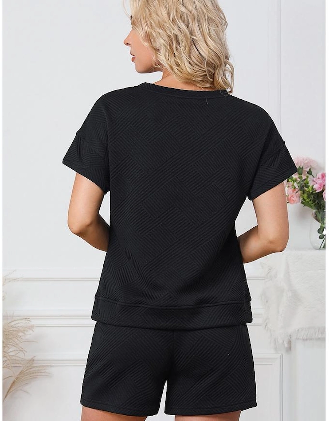 Black Trendy Texture Sequin Baseball Graphic Short 2pcs Set, 4 of 3